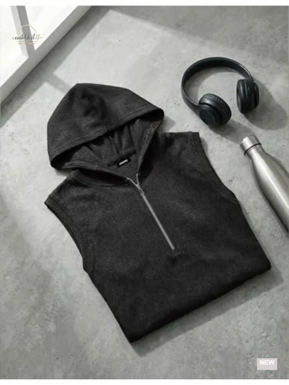 Men's Quarter Zip Sleeveless Hoodie Ribbed Muscle Tank Top Gym Vest